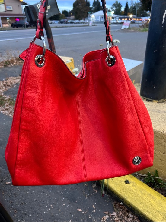 Vince Camuto Handbags - Vince Camuto Bright Red Leather Shoulder Hobo with Silver Rings